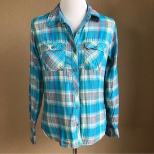 Marmot double faced plaid button down in brushed nylon sz M
